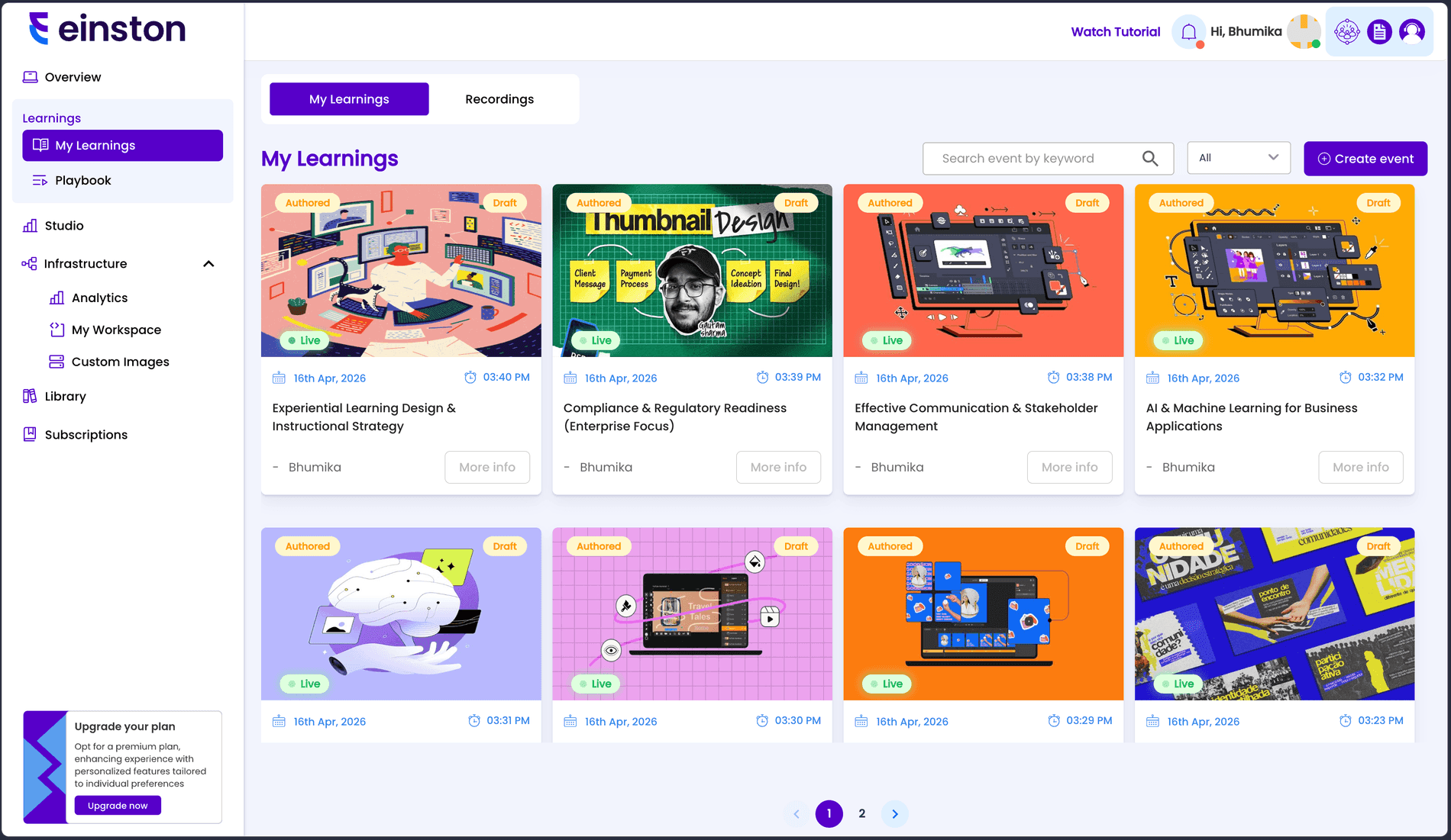 Einston learning dashboard